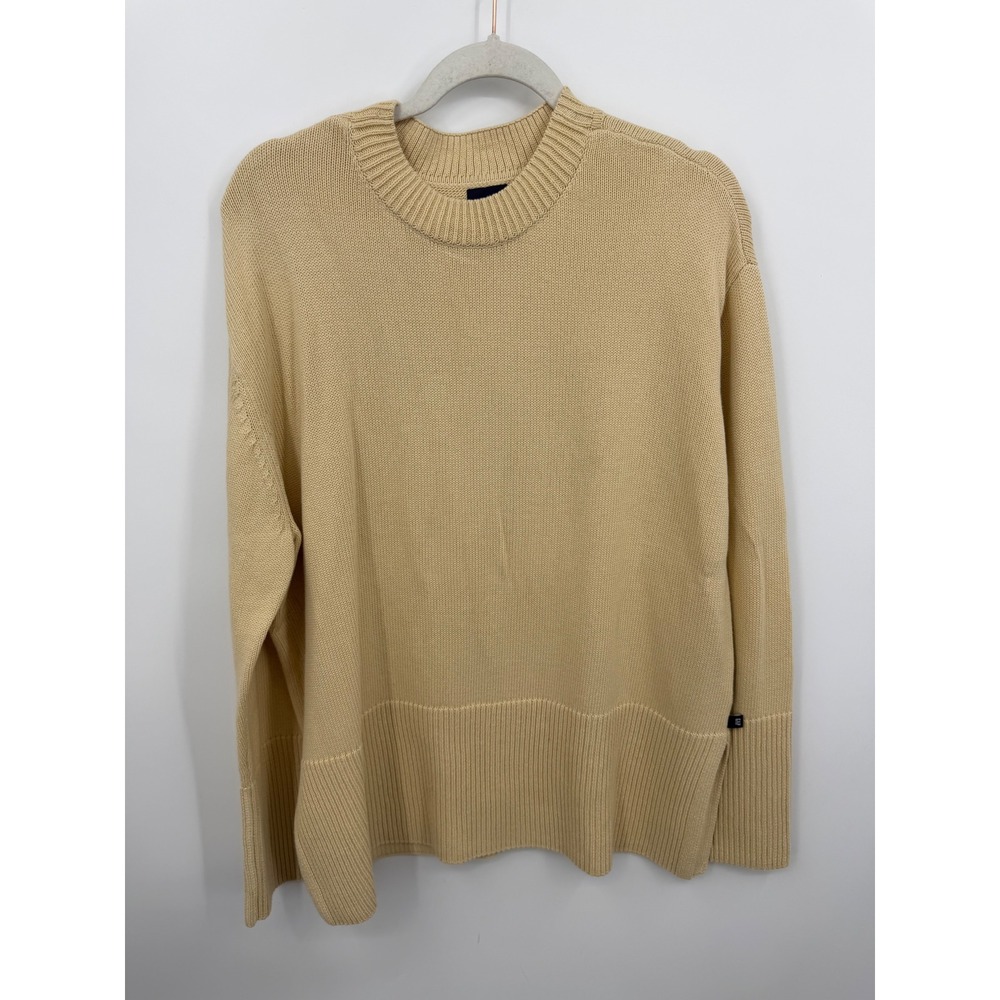 Gap Ribbed Hem Crewneck Sweater Womens Large Beige Tan Side Slit Knit 1753866